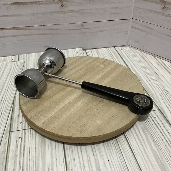 Vintage Black Handle w/ Brass Tone Crest Double Jigger Barware - Picture 4 of 5